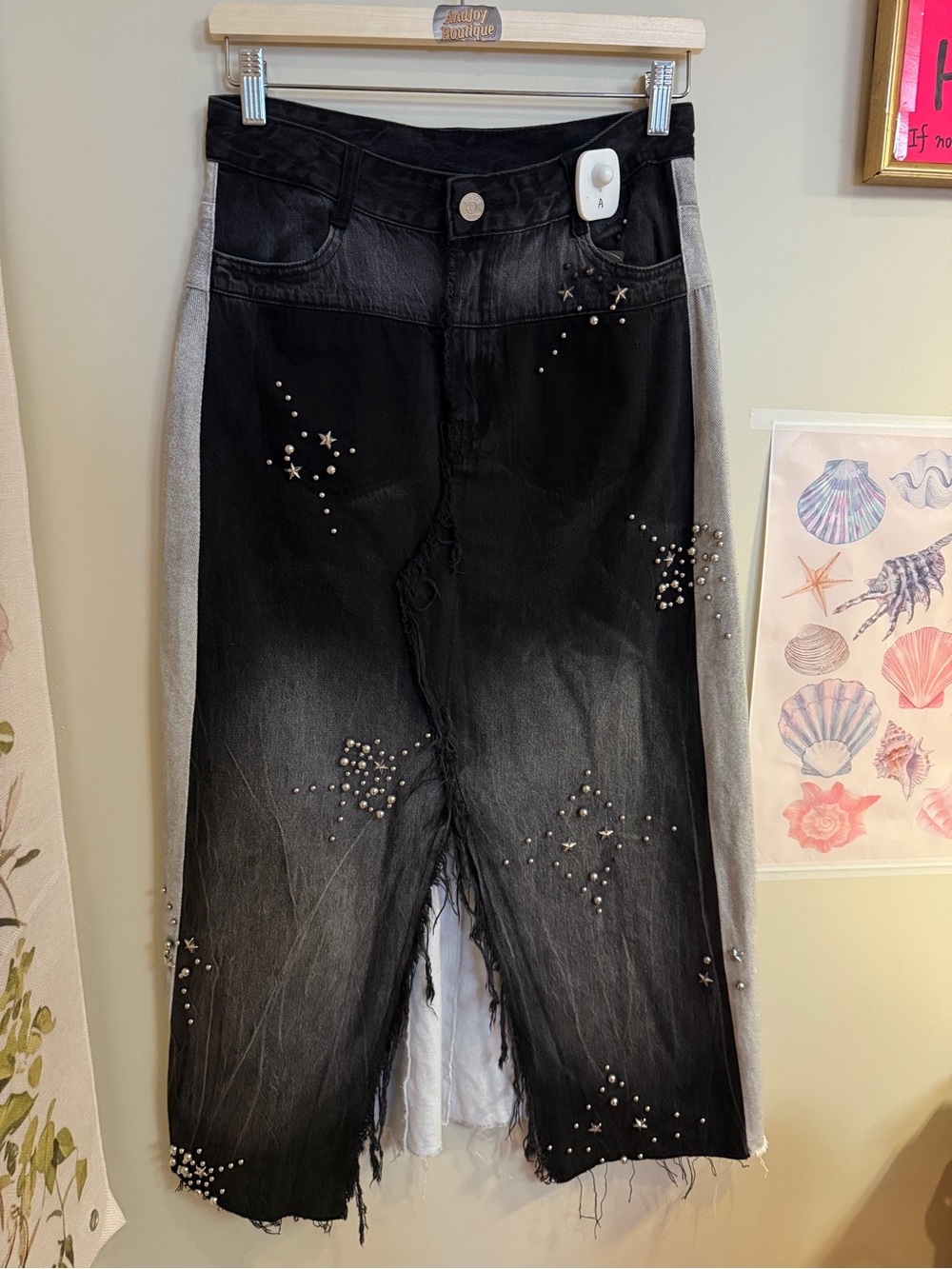 Denim Black Star-Embellished long skirt